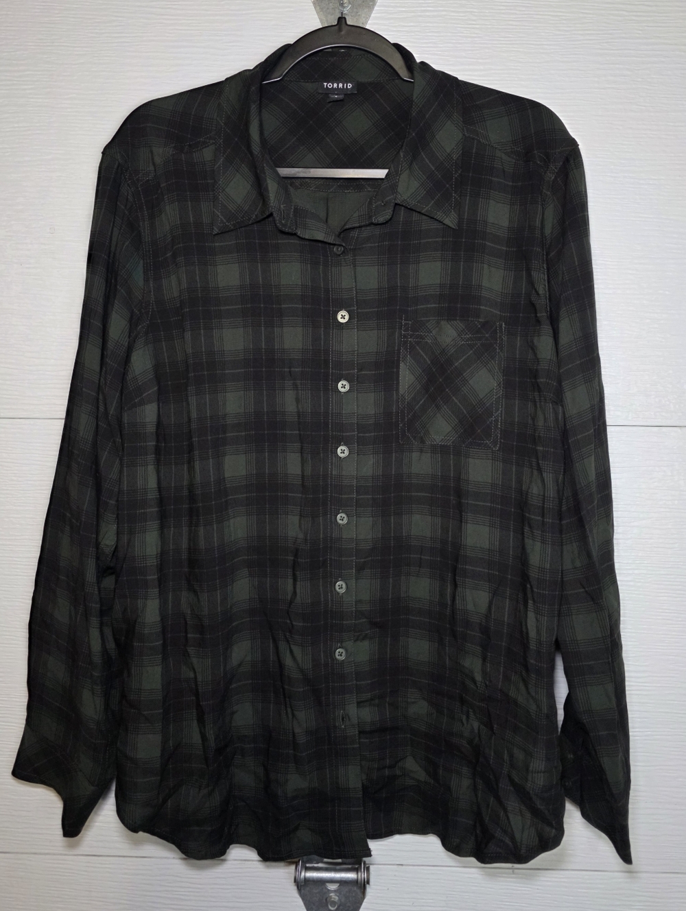 torrid Green and Black Plaid Button-Down Shirt